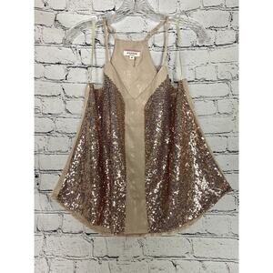 Andree by Unit Shine Bright Spaghetti Strap Tank Womens M‎ Champaign Rose Gold
